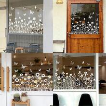 1/4pcs Floral Electrostatic Window Cling. White R Tulip, Sunflower And Iris With Butterfly Patterns Silhouette Sticke. Removable, Waterproof PVC. Suitable For Living Room, Cafe And Shop Window Decoration. - Multicolor - View 3