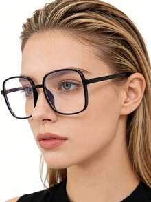 1pc Women Casual Retro Square Black Frame Fashion Plain Glasses, Suitable For Daily Wear And Street Photography - Black - View 9