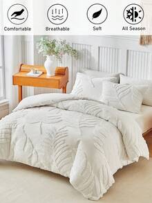 Bộ ga trải giường 2/3 món phong cách Bohemian họa tiết lá Monstera trắng, bộ đồ giường bằng polyester kiểu trang trại cổ điển, mềm mại và thoáng khí, có thể giặt máy, phù hợp cho phòng ngủ, phòng khách, ký túc xá, cỡ Queen, King (1 ga trải giường + 1/2 vỏ gối, không kèm ruột chăn) - trắng - Xem 2