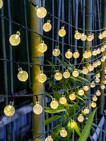 1 PC [Solar LED String Lights] Solar Powered LED String Lights, 20 LED Beads, 196.85" Bubble Globe Fairy Lights, Outdoor, For Garden Patio Decor, With Solar Battery Nickel Technology