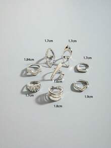 8pcs/Set Punk Style Asymmetrical Geometric Rhombus Open Ring Set, Suitable For Women Daily Stacking Rings Gift - Multicolor - View 11