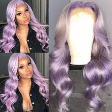 13X4 Light Blonde Body Wave Lace Front Wig 28" Soft Long Wavy Wigs Glueless Free Part 180% Density With Adjustable Straps & Combs Heat Resistant Blonde Synthetic Hair Replacement Wigs For Women Perfect For Daily Wear Parties & Special Occasions - 淺灰紫 - 查看 2