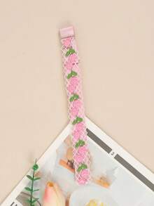 1件/2件装甜美粉色玫瑰刺绣大腿吊袜带 - 蕾丝网格弹力腿带，适合夏季连衣裙搭配 - 粉色 - 查看 9