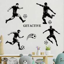 1 pieza Pegatina de pared con silueta de jugador de fútbol, diseño de jugador de fútbol pasando y disparando, papel tapiz autoadhesivo y removible, adecuado para decoración de sala de estar, dormitorio, armario, para la Copa de Fútbol 2026 - fútbol americano - Ver 5