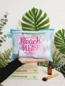 Large Capacity Letter & Palm Tree Pattern Beach Makeup Bag - Multicolor - View 15