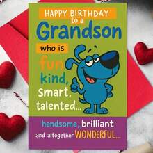 Son'S Birthday Card - Funny Cartoon Design With "Happy Birthday To A Funny, Smart, Talented, Handsome Grandson, Birthday Card, Grandson Card, Christmas Card With Envelope - 紅色 - 查看 8