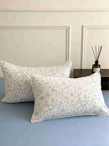 1pc Cloud-Like Jacquard Double-Layer Muslin Printed Pillowcase (Pillow Insert Not Included), Breathable & Cooling, Essential For Summer, Comfortable & Skin-Friendly Pillowcase, Suitable For Travel, Home Or Hotel Bedroom, Perfect Holiday Gift - FMHY-l - View 1