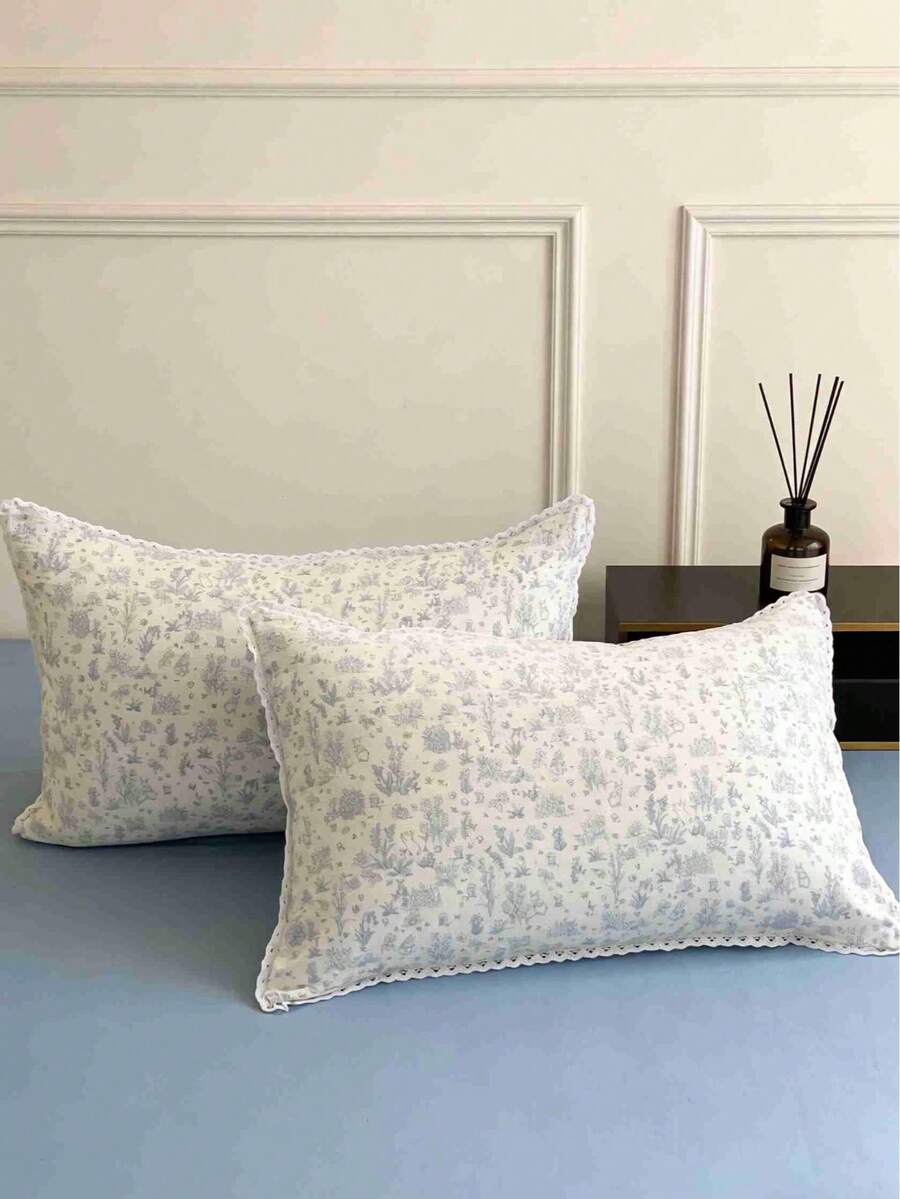 1pc Cloud-Like Jacquard Double-Layer Muslin Printed Pillowcase (Pillow Insert Not Included), Breathable & Cooling, Essential For Summer, Comfortable & Skin-Friendly Pillowcase, Suitable For Travel, Home Or Hotel Bedroom, Perfect Holiday Gift - FMHY-l - View 1