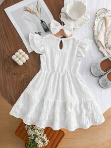 Cute Baby Girl Princess Style White Embroidered Lace Dress (Including Headband Accessories), Sweet Baby Dress, Daily Outdoor In Spring And Summer - White - View 3