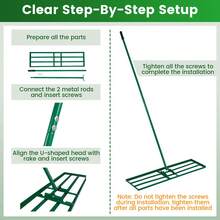 COSTWAY Lawn Leveling Rake With Adjustable Handle And Rotating U-Head For Topsoil, Green - A - View 8
