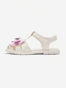 Balabala Girls' Toddler New Summer Breathable Non-Slip Comfortable Closed-Toe Bowknot Sandals - White and Red - View 2