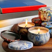 10 piezas de tarros de vela de hierro con tapas, 2.2 Oz Contenedores vacíos para hacer velas con estampado multicolor, tarros de almacenamiento de dulces DIY, regalos para fiestas, decoración del hogar y la habitación, set de colores mixtos - 10 latas vacías al azar - Ver 9