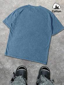 Hemo Men's Round Neck Short Sleeve Simple Commuter Top, Casual Daily Cross Print Distressed Print T-Shirt - Navy Blue - View 2
