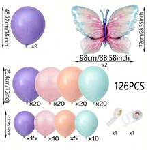 126pcs Butterfly Balloon Wreath Arch Set, Purple Pink Balloons With Large Butterfly Aluminum Foil Balloons, For Weddings, BabyShowers, 1st Birthday Carnival Party Decoration - Butterfly Balloon Set - View 3