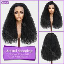 200%巴西真人发混纺假发，深波浪13x4蕾丝前假发，带发际线，预修剪，带婴儿发，长卷混发，精灵短发假发，透明蕾丝前假发，自然黑 - 自然色&黑色系 - 查看 3