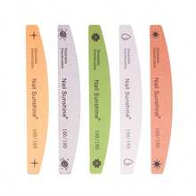 5pcs Crescent-Shaped Shaped Nail File, Double-Sided Nail Buffer, Nail Care Tools - Multicolor - View 1