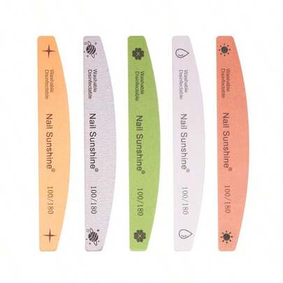 5pcs Crescent-Shaped Shaped Nail File, Double-Sided Nail Buffer, Nail Care Tools