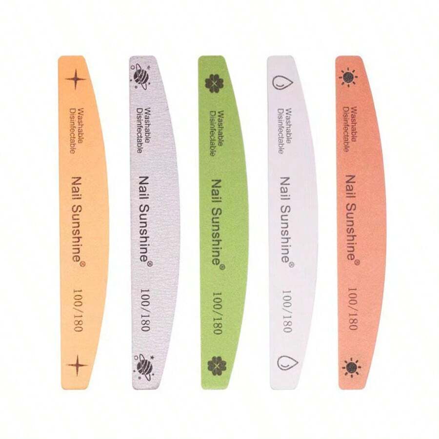 5pcs Crescent-Shaped Shaped Nail File, Double-Sided Nail Buffer, Nail Care Tools - Multicolor - View 1