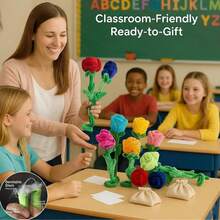 毛绒玫瑰花填充玩偶花束,花茎可弯曲,柔软可弯曲的红色玫瑰花束,适合母亲节、生日、毕业典礼等场合。 - 彩色 - 查看 12