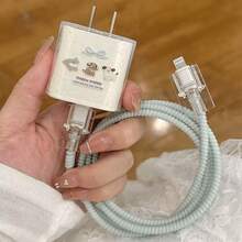 4pcs/Set Casing Pelindung Charger & Kabel TPU Baru dengan Motif Anjing & Pita Biru, Pelindung Kabel Pengisian Daya 18/20W Tahan Lama, Pengatur Kabel Anti-Patah, Cocok untuk Aksesoris Charger 16/15/13/14, Hadiah Lucu untuk Teman - Beraneka warna - View 9