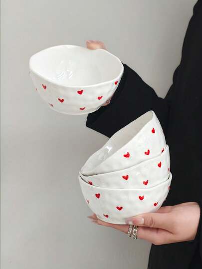 1pc/2pcs/4pcs High-Quality Ins-Style Ceramic Bowls, Unique Asymmetrical Heart-Shaped Bowls, Girly Dessert/Cereal/Snack/Salad/Rice Bowls, Suitable For Breakfast, Afternoon Tea, Steak, Pasta, Cream Cake