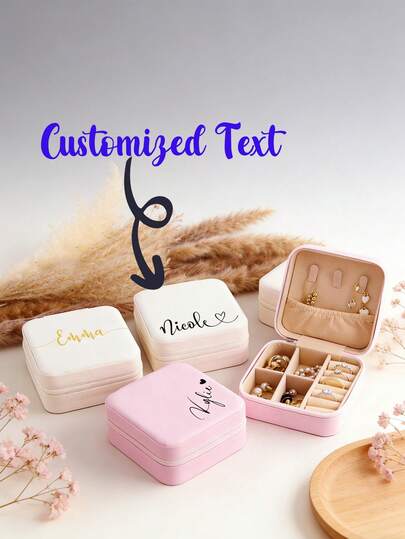 1pc Women's Personalized Leather Jewelry Box, Fashion Portable, Can Store Various Jewelry. Compact And Exquisite, Ideal Storage Box For Earrings, Rings And Necklaces. Also The Best Choice For Single Party Gifts, Wedding Decorations And Bridesmaid Gifts.