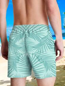 Men's Essential Summer Shorts: Versatile Mint Green Coconut Leaf Casual Beach Shorts - Low Saturation Light Teal + Minimalist Coconut Leaf Print, Suitable For Daily Commutes And Convenience Store Outfits, Clean And Brightening, Quick-Dry Refreshing - Nhiều màu - Xem 6
