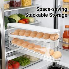Refrigerator Egg Layerer - Automatic Rolling Refrigerator Door Egg Rack, ABS Transparent Plastic Egg Storage Box, Space Saving Stacked Egg Storage Container (Double-Layer Design, Can Hold Many Eggs) - Clear - View 7