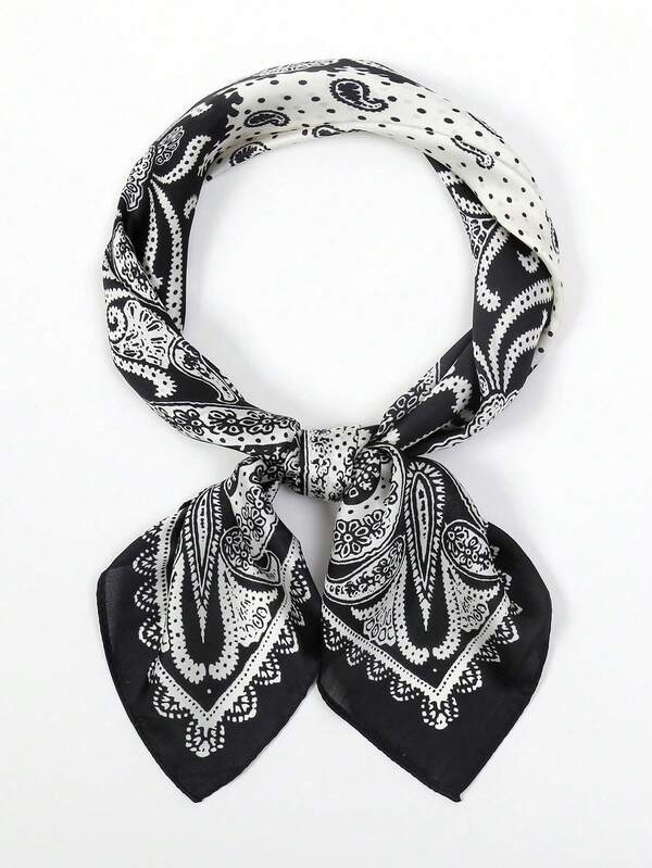 1件装女士几何印花方巾真丝围巾头巾包巾装饰真丝围巾披肩，适合日常使用