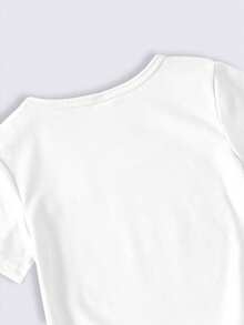 Short Sleeved Princess T-Shirt, Breathable Round Neck Top For Baby Girls, Cartoon Print Design On Both Sides, Cute Letters On The Front, And A Butterfly Bow Wrapped Around The Princess Image On The Back. Soft And Skin Friendly, Suitable For Daily Wear In Spring And Summer, Kindergarten, Disneyland Travel, Versatile And Eye-Catching. It Is A Princess Style Children's Clothing Loved By Baby Girls, Giving A Magical Feeling. Easter T-Shirt, Easter Baby Girl Top - White - View 7