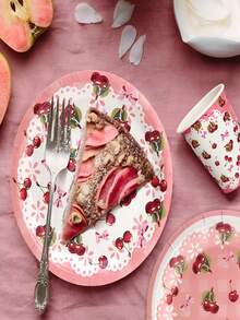 10pcs Cherry Theme Party Disposable Tableware Set, Including Plates, Cups And Napkins, Suitable For 10 Guests, Children's Party, Picnic, Wedding, Tea Party - Multicolor - View 7