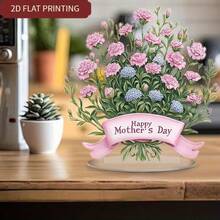 1pc 2D Acrylic Carnation Decor, Suitable For Office, Bedroom And Living Room, Mother's Day And Birthday Creative Gift, Multifunctional Floral Decoration With Stand - Style a - View 2