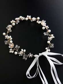 1/2pcs White Floral Wreath 3-Flower Crystal Headband Hair Accessory For Girls, Suitable For Wedding Dress, Formal Gown, Multi-Functional Decorative Headpiece - Multicolor - View 2