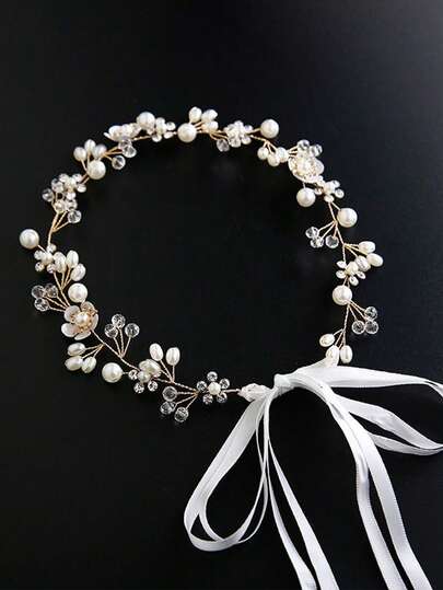 1pc White Petal Flower Wreath Headband For Girls, Crystal Headband For Wedding Dress, Versatile Hair Accessories For Girls