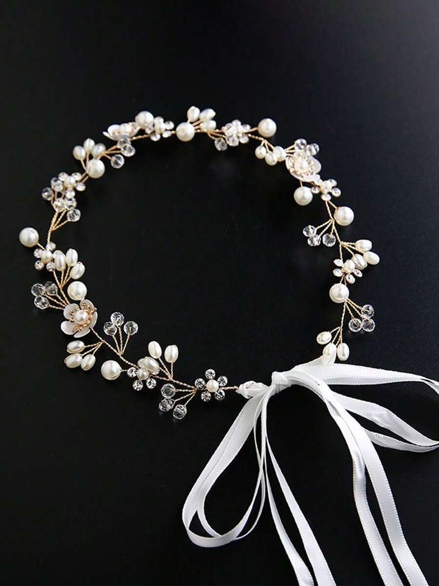1/2pcs White Floral Wreath 3-Flower Crystal Headband Hair Accessory For Girls, Suitable For Wedding Dress, Formal Gown, Multi-Functional Decorative Headpiece