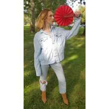 Ahiastring African Fabric Folding Fan - Vibrant Ankara Design With Leather Accents - Perfect For Church Wedding Or Sports Events - Includes Pouch - As Pic - View 6