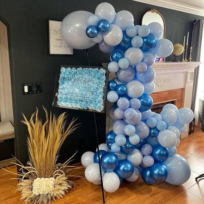 kumozawa 60pcs Set Of Blue Metallic Balloons, Macaron Light Blue, Navy Blue Latex Balloons For Birthday, Wedding, Graduation, Gender Reveal And Bachelorette Party Decoration