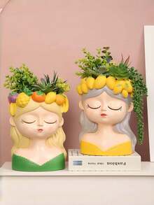 1 chậu hoa trang trí nghệ thuật bằng nhựa, hình dáng bất đối xứng, bề mặt được sơn, chậu để bàn thích hợp cho cây mọng nước và hoa tươi, quà tặng trang trí trong nhà/ngoài trời, cây cảnh vườn cổ tích, món quà lý tưởng cho bạn bè nữ. - A - Xem 2