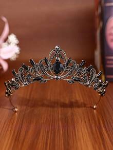 Vương miện pha lê đen phong cách Gothic - Phụ kiện đội đầu cô dâu kiểu Gothic thời Victoria, phù hợp cho Halloween, phong cách Dark Academia và các bữa tiệc hóa trang, băng đô retro, mùa hè, bãi biển, đám cưới. - Nhiều màu - Xem 7