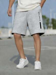 2pcs Tween Boys' Casual Letter Print Shorts Set, Summer - Black - View 6
