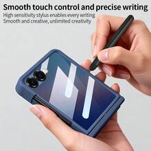 VIETAO Business Built-In Pen Mobile Phone Case Compatible With Samsung Galaxy Z Flip 7 6 Flip6 Faux Leather Full Cover Cases With Privacy Tempered Glass Screen Protector - Blue - View 7