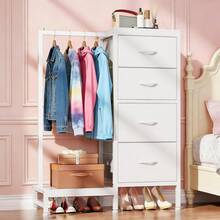 4-In-1 Storage Dresser With 4 Drawers & Hanging Rack,Sturdy Closet Organizer For Bedroom,White - White - View 2
