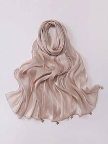 1pc Women's Solid Color Silk Starry Snowflake Chain Decorative Shiny Scarf, Fashion Elegant Headscarf, Sun Protection Silk Hijab - Multicolor - View 23