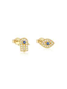EleRunis 1Pair 925 Sterling Silver Devil's Eye Stud Cartilage Helix Piercing Fine Jewelry For Daily Wear Wedding Party Engagement Anniversary Valentine's Day - Gold - View 9