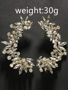 1 Pc Valentine's Day Gift: Stylish Silvery-Plated Earrings, Entirely Set With Rhinestones - High-End And Versatile, Suitable For Those Without Pierced Ears - Sparkling And Elegant Clip-On Earrings - Gold - View 4