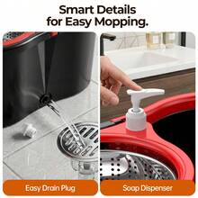 Auction Stainless Steel Rotating  Set, Including 3replacement  Heads And An Extendable Handle, Forconvenient Cleaning, Featuring A Rotating Design. Black Andred Two-Tone  Bucket Set. Commercial  Rotatable  And Bucket Set Industrial Mop Hot Washable Floor - A - View 5