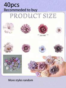 40 bông - Bộ hoa giả Flowereroyal, hoa lụa màu tím hỗn hợp, hoa thược dược và hoa hồng có cuống, thích hợp để tự làm bó hoa cưới, tiệc mừng em bé, cắm hoa, trang trí bàn tiệc, trang trí nhà cửa. - Màu tím - Xem 15
