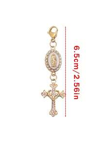 1pc Christian Keychain Charm, Virgin Mary & Crystal Heart Cross Pendant, Bag/Car Key Chain Accessory - One Size Fits All - View 2