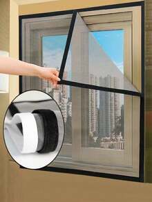 自粘式防蟲螢幕窗網,無需鑽孔安裝窗簾,防蚊、防沙和隱蔽家庭使用 - 黑網黑邊 - 查看 174