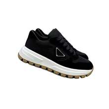 Unisex White Platform Chunky Sneakers With Triangle Logo, Genuine Leather Retro Gear Sole Lace Up Low Top Walking Shoes, Breathable Perforated Non-Slip Casual Daily Commute Footwear For Men Women Spring Summer - 石墨色 - 查看 2